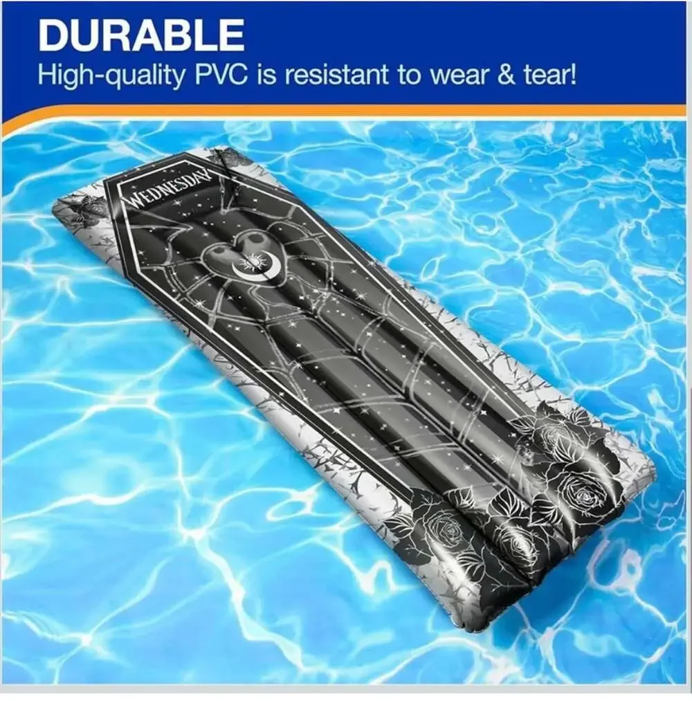 SwimWays Wednesday Coffin Shaped Suntanner Inflatable Pool Float